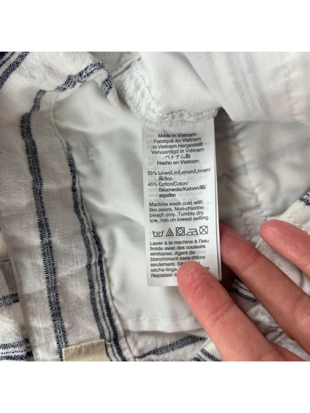 Madewell White Blue Stripe Linen High Rise Belted Ankle Pant 6 - Picture 5 of 7